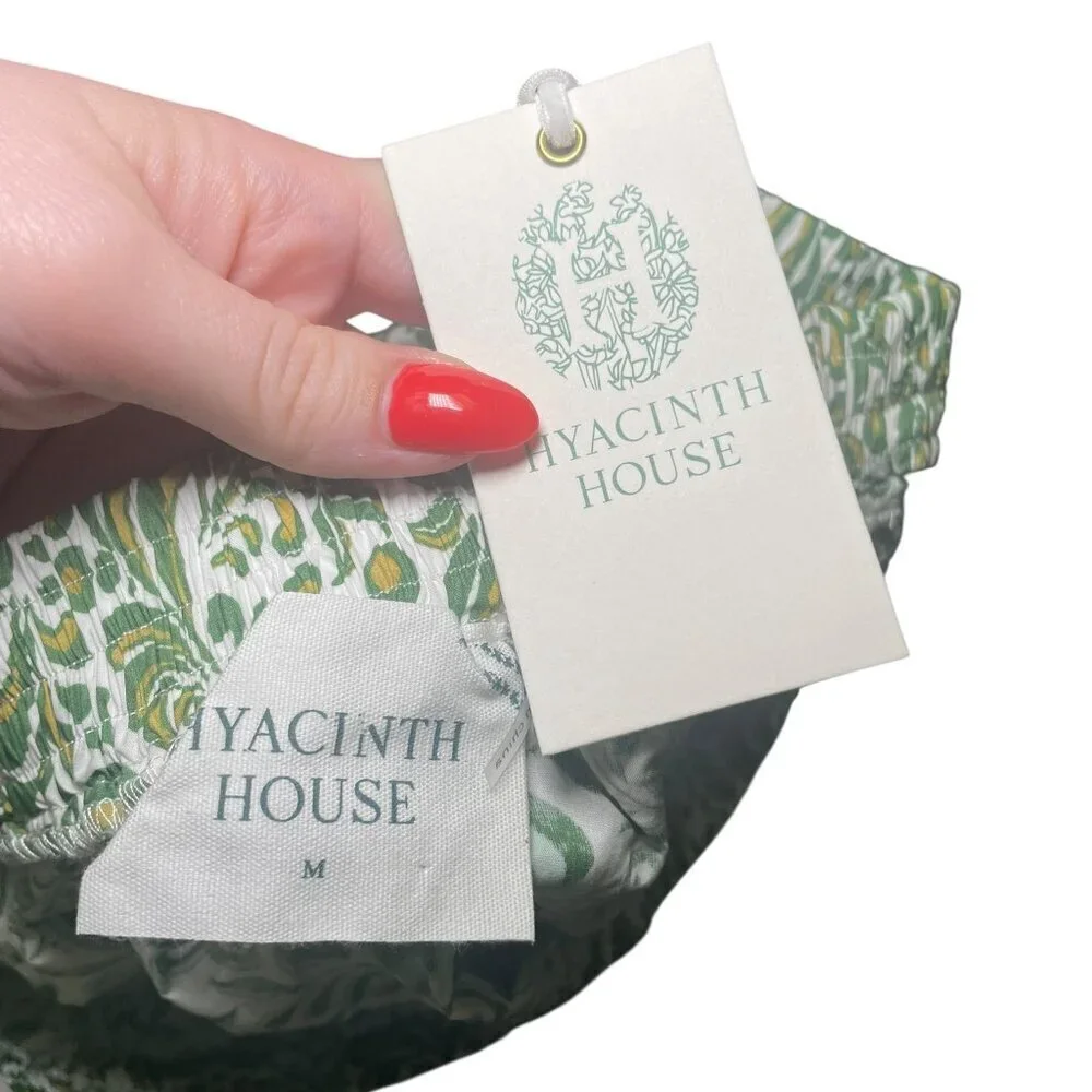 Hyacinth House Gina Crop Top Green Floral One Shoulder Cotton Size M NWT